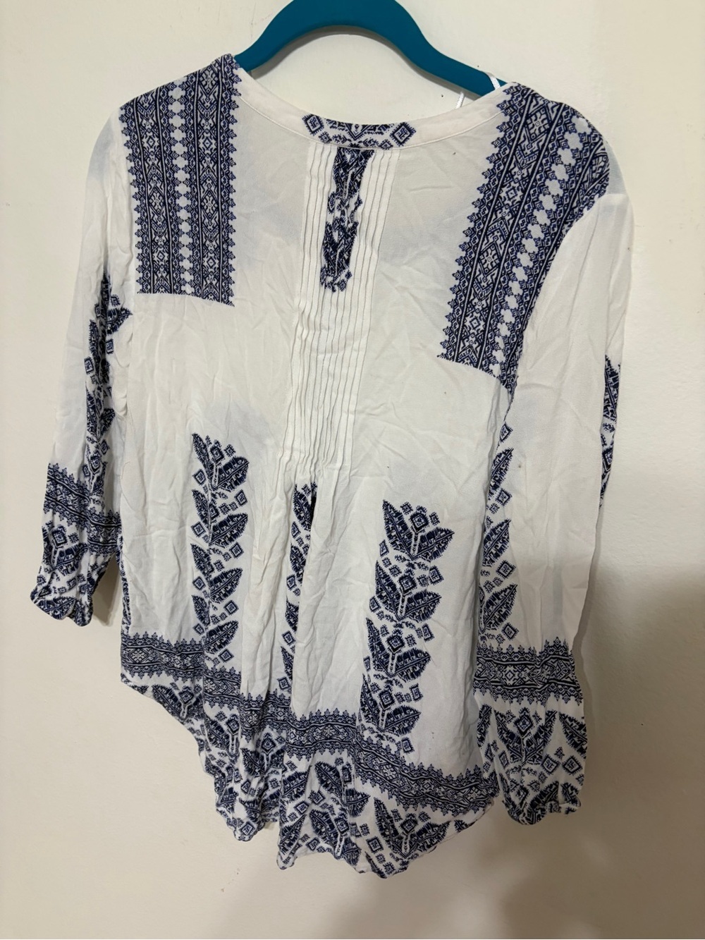 Women’s White Tunic Top with Blue Folk Embroidery - Picture 7 of 8